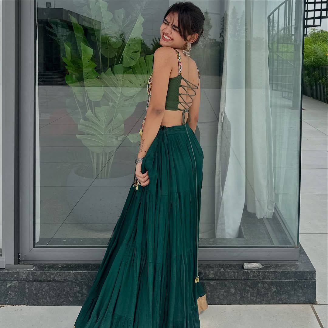 Dark Green Designer Muslin Cotton Lehenga