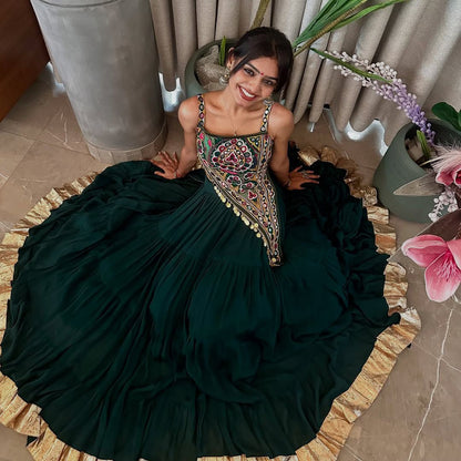 Dark Green Designer Muslin Cotton Lehenga