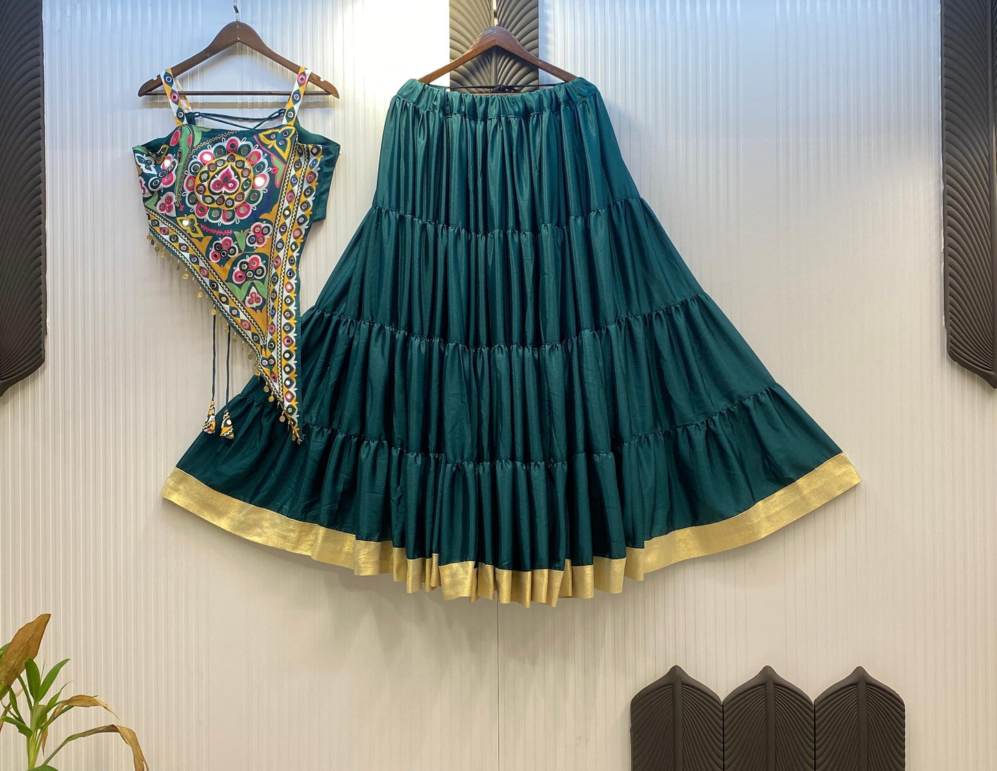 Dark Green Designer Muslin Cotton Lehenga