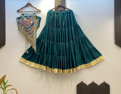 Dark Green Designer Muslin Cotton Lehenga