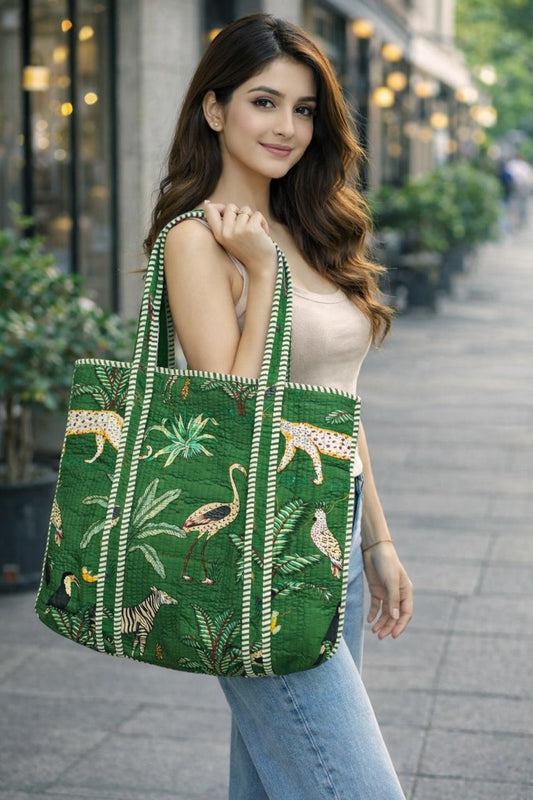 Dark Green Animal Print Tote Bag