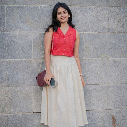 Modern Ethnic Short Top with Classic Ivory Long Skirt