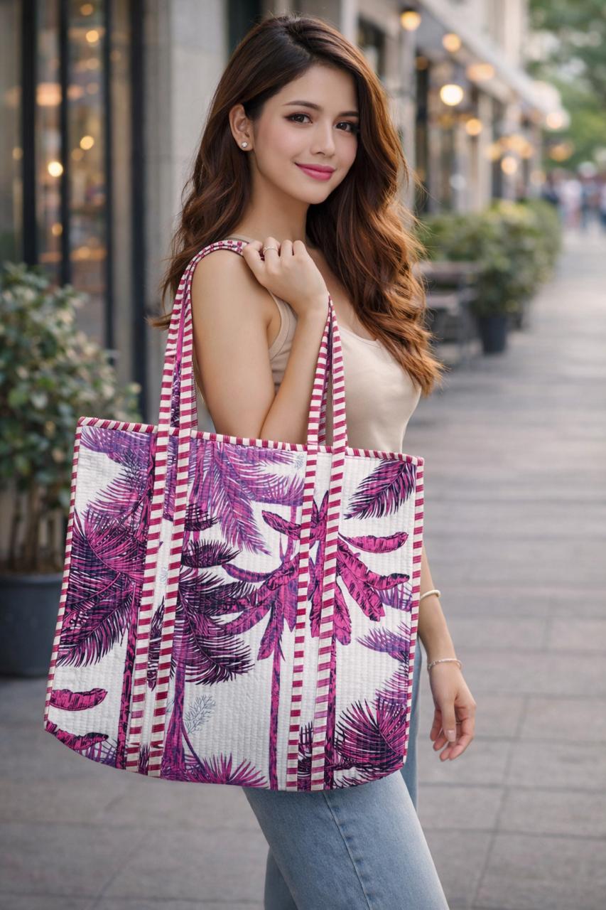 Floral Print Pink Tote Bag