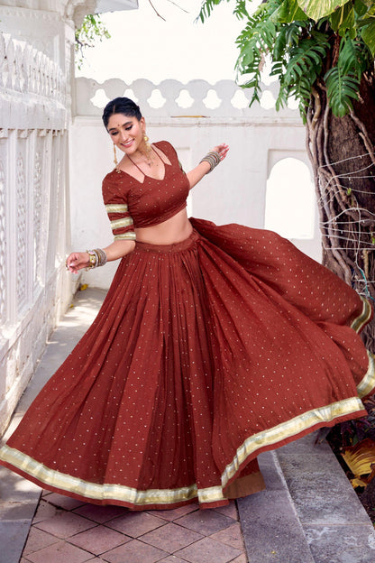 Red & Orange Stiched Lehenga Choli