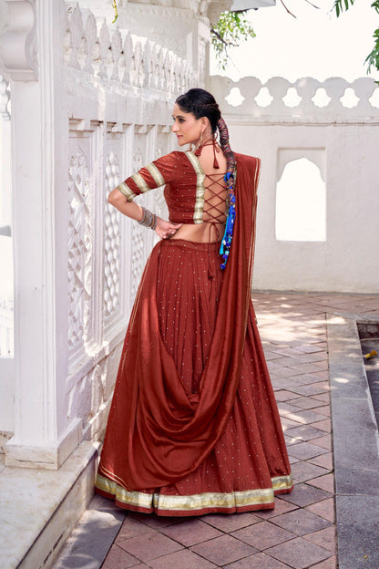 Red & Orange Stiched Lehenga Choli