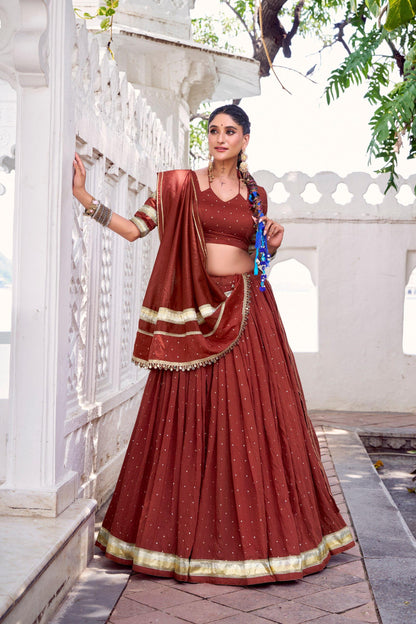 Red & Orange Stiched Lehenga Choli