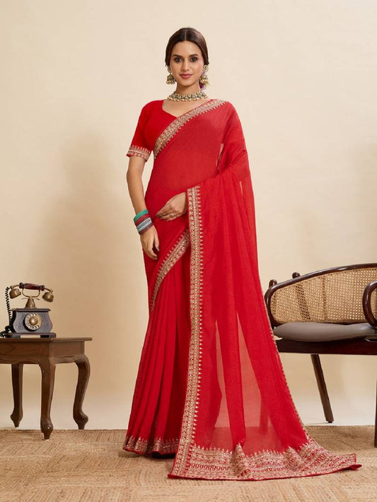 Red Vichitra Silk Saree