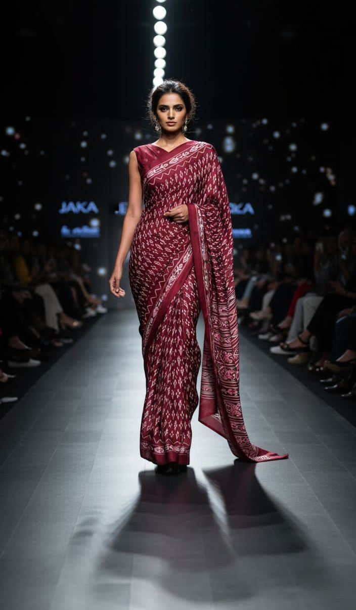 Marron Printed Designe Saree