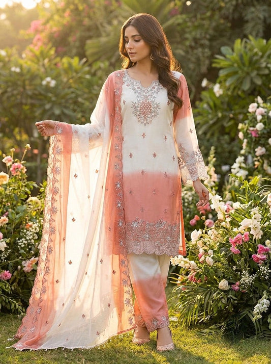Eid Special Designer Peach Embordered Suit Set