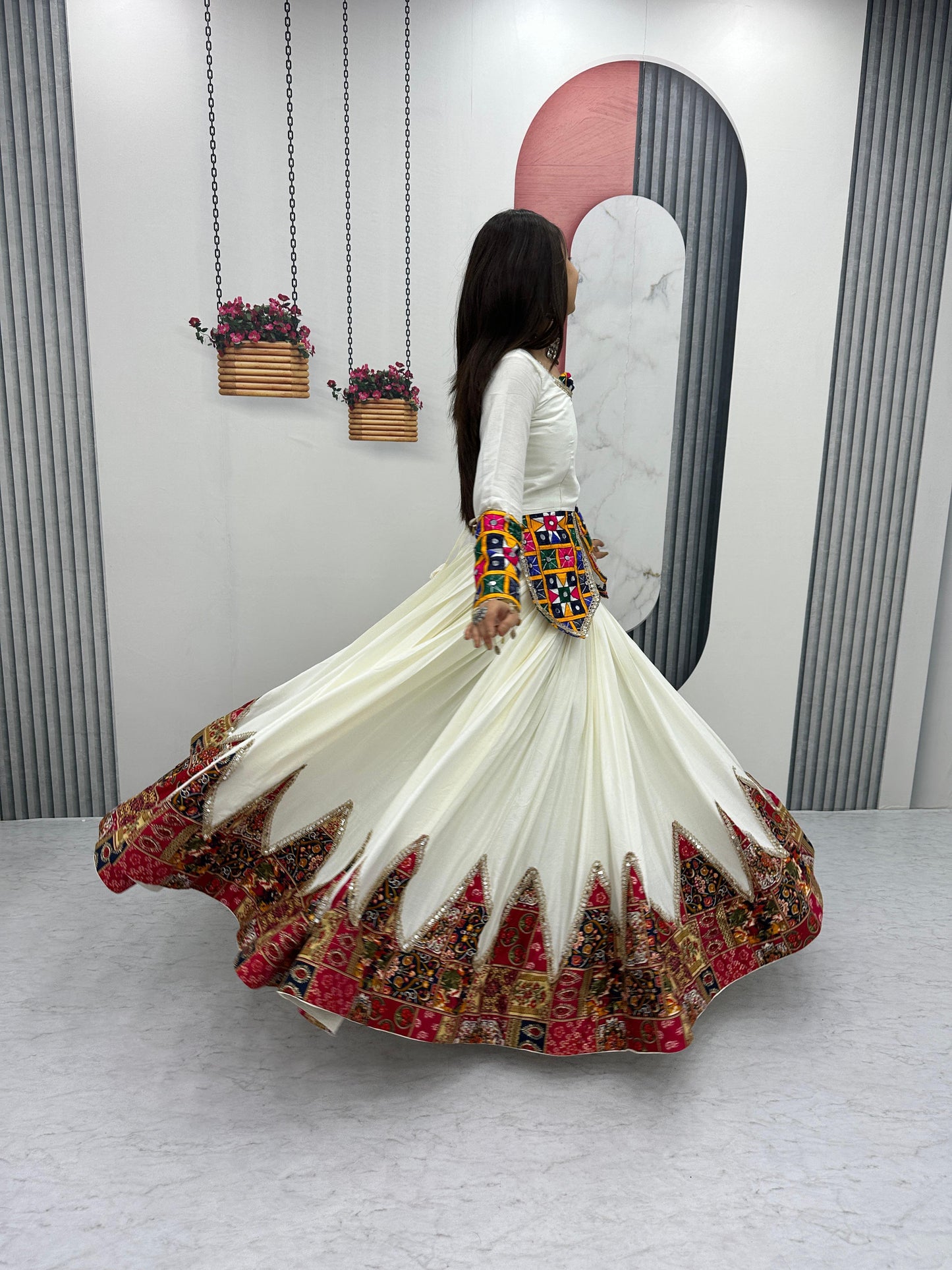 White Navratri Vibrant Lehenga Choli