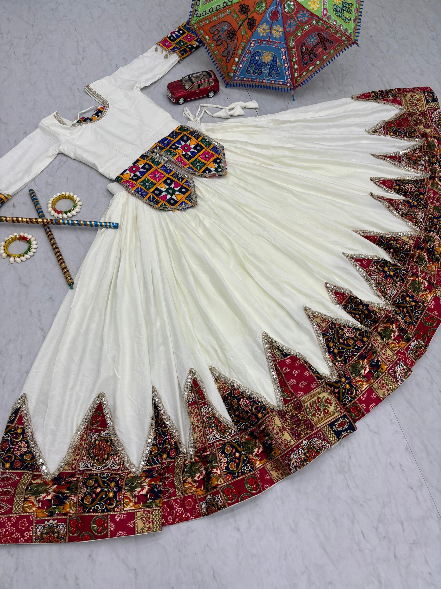 White Navratri Vibrant Lehenga Choli