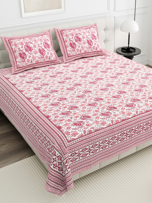 Pink Floral Cotton Bedsheet