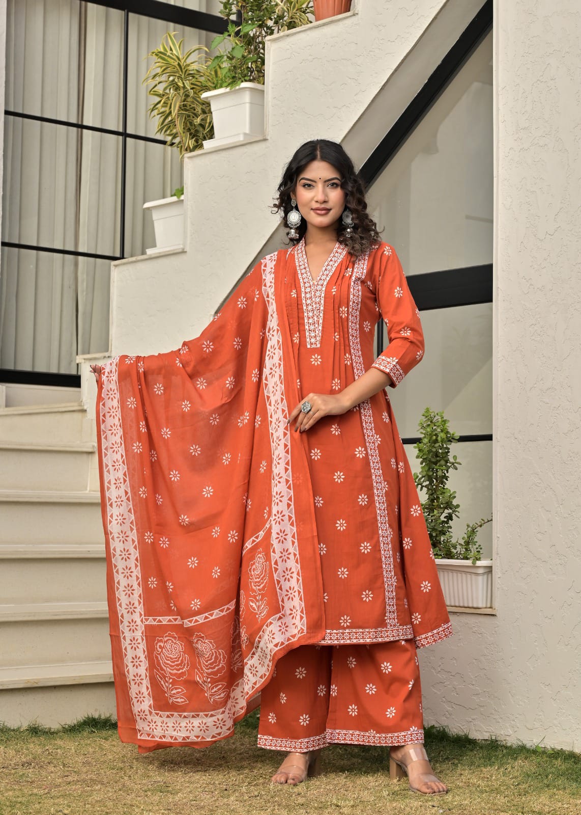 Pure Cotton Printed Kurti Palazzo With Dupatta Set