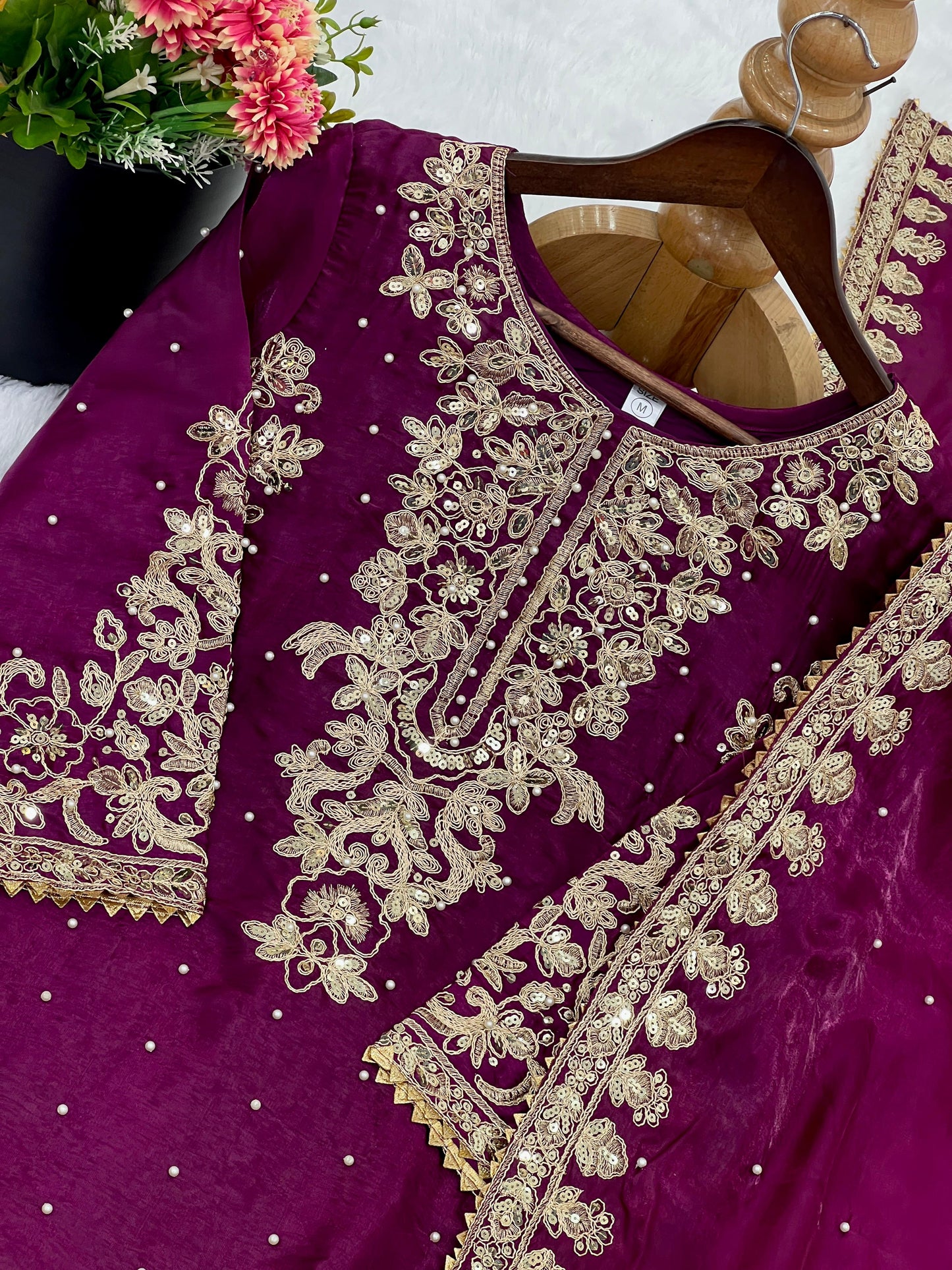 Gmy Silk With Heavy Embroidery Coding Sequence Work Suit