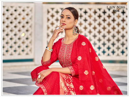 Vertican Silk Red Kurti Pant Set