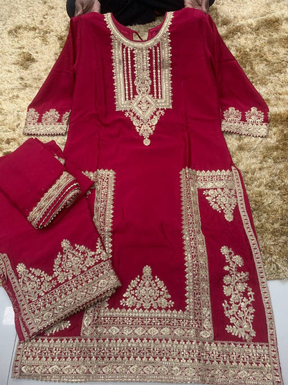 Rani Pink Chinon Silk Eid Special Suit Set