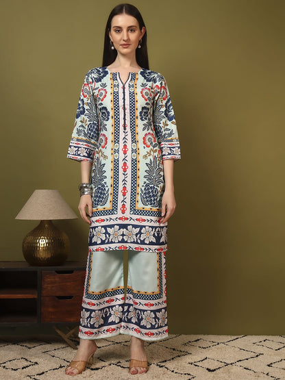 Premium Pista Green Printed Ethnic Kurti Co-Ord Set
