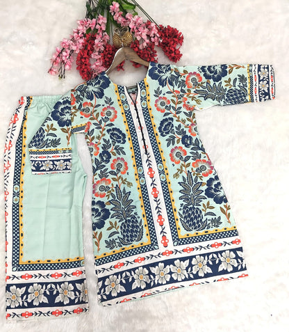 Premium Pista Green Printed Ethnic Kurti Co-Ord Set