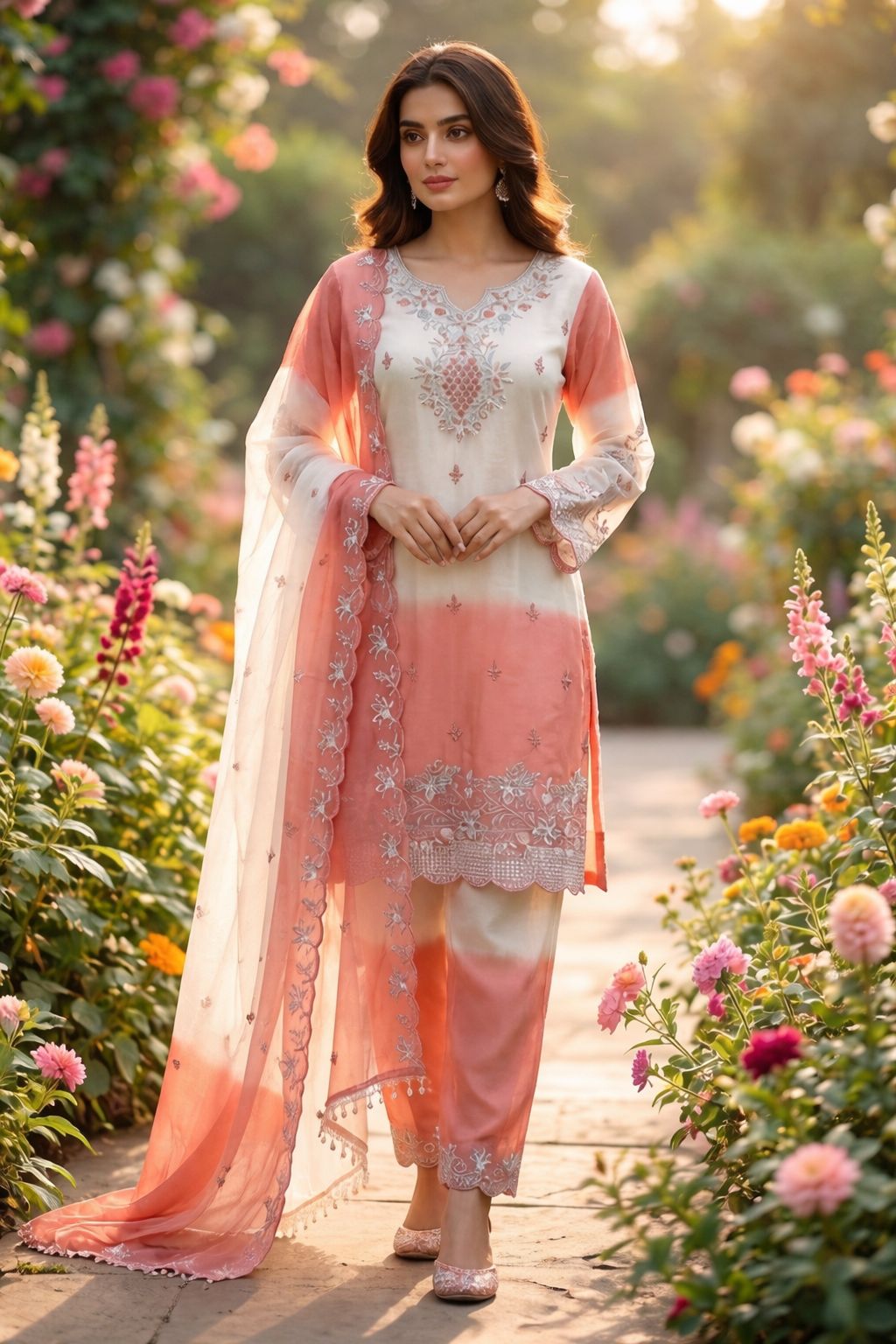 Eid Special Designer Peach Embordered Suit Set