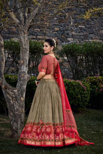 Red Silk Lehenga Choli with Rich Woven Borders