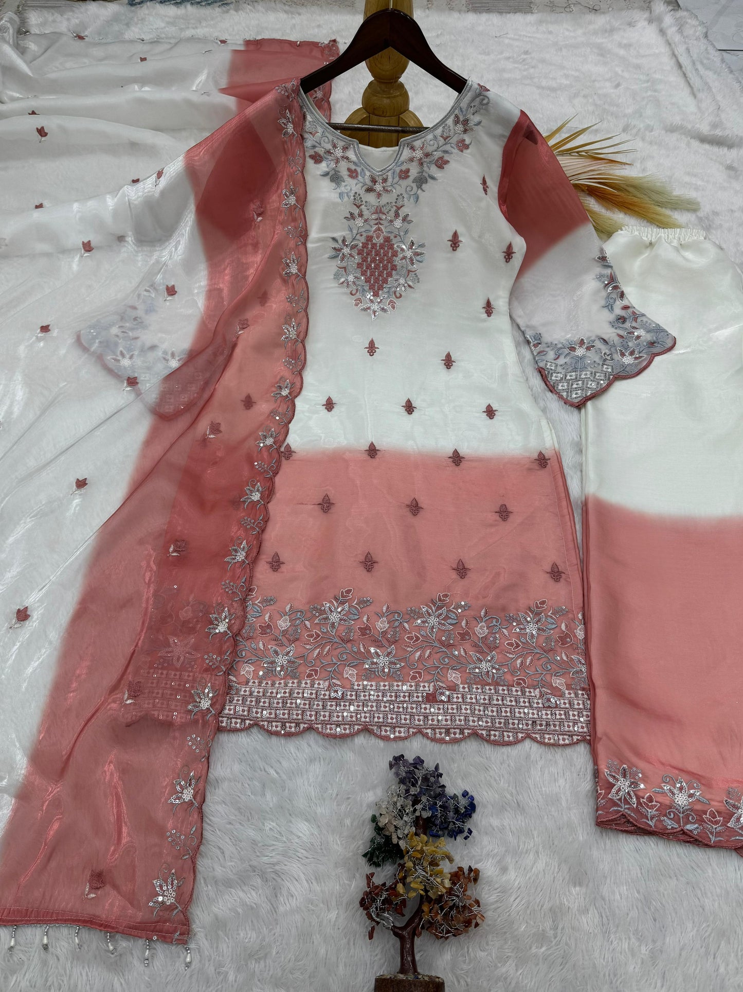 Eid Special Designer Peach Embordered Suit Set