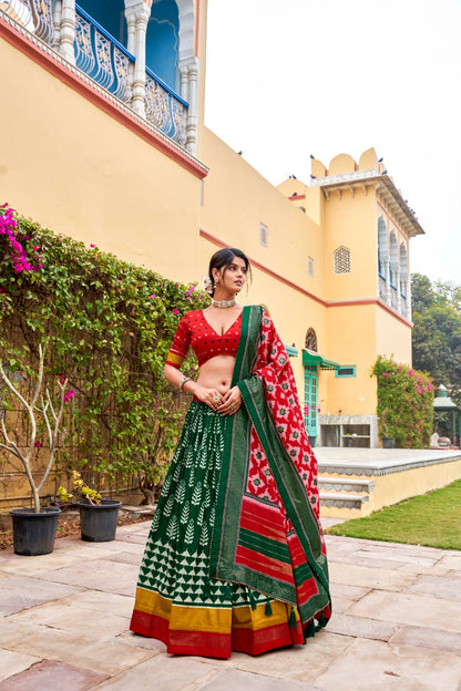 Red & Green Lehenga with Golden Accents