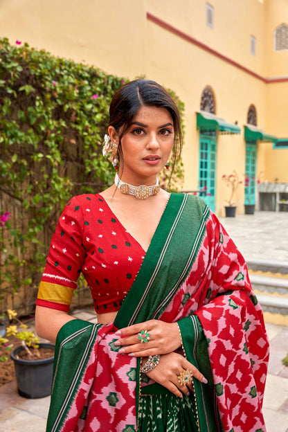 Red & Green Lehenga with Golden Accents