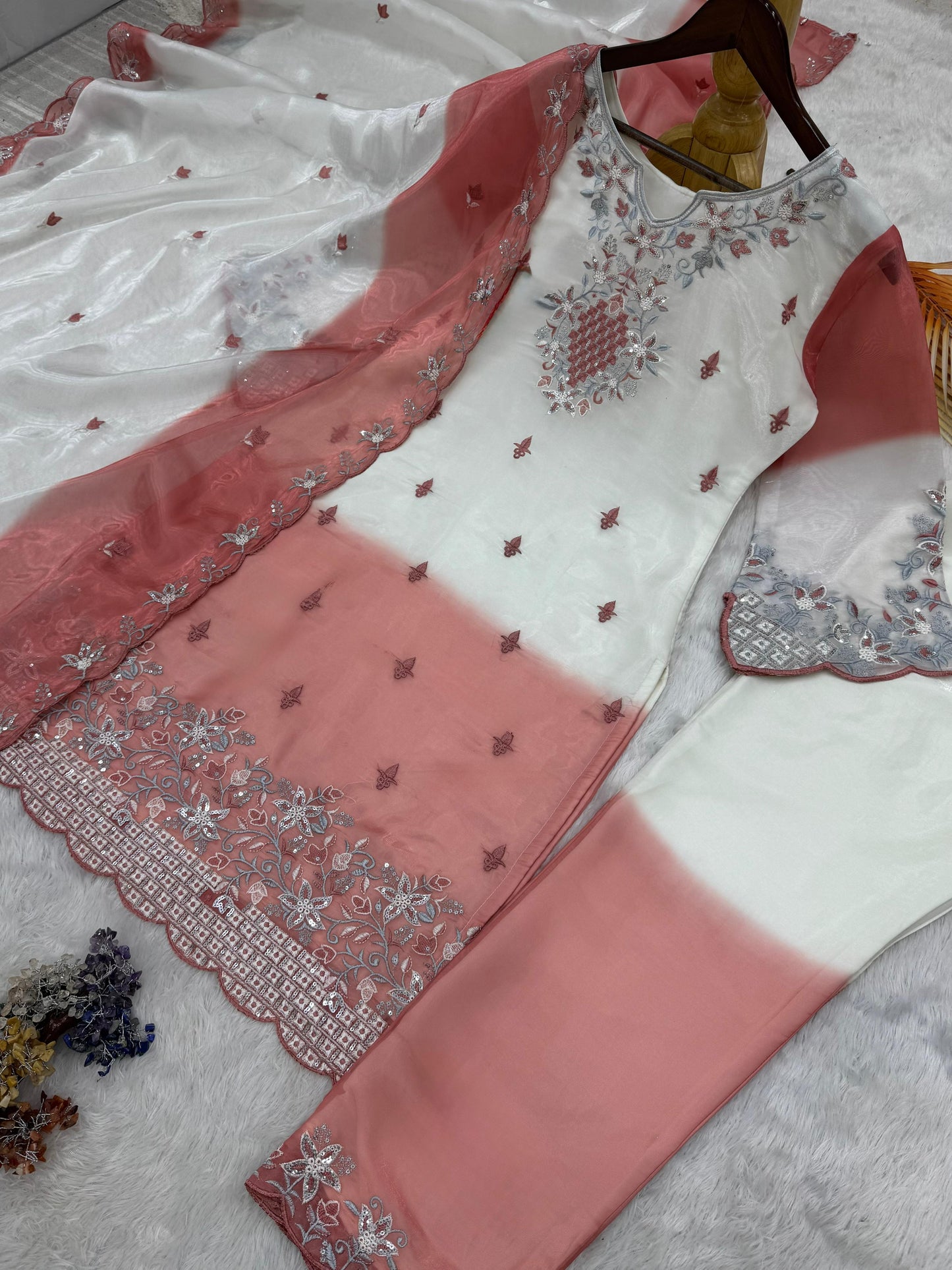 Eid Special Designer Peach Embordered Suit Set
