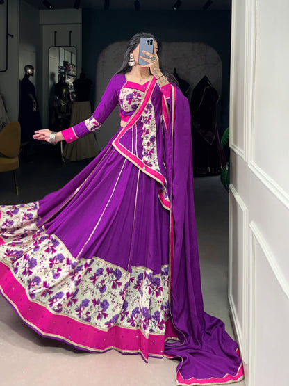 Purple & Pink Lehenga with Elegant Floral Prints