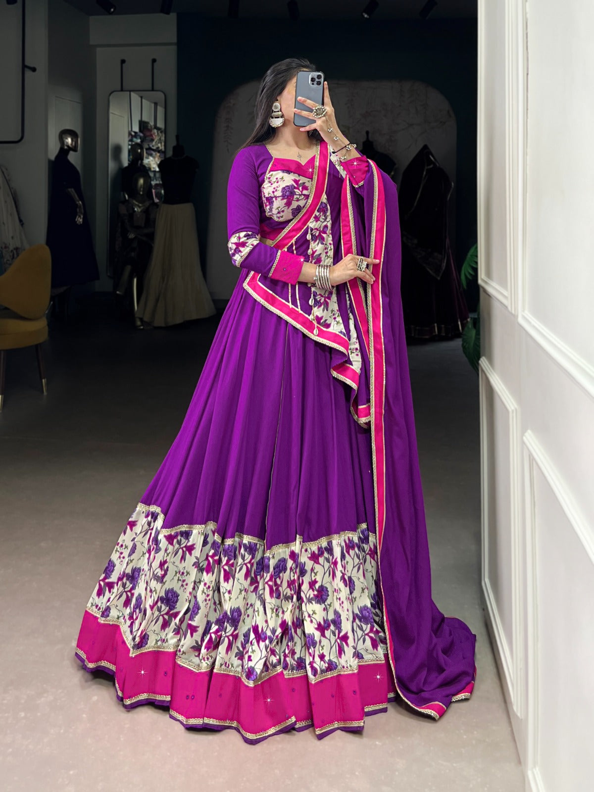Purple & Pink Lehenga with Elegant Floral Prints