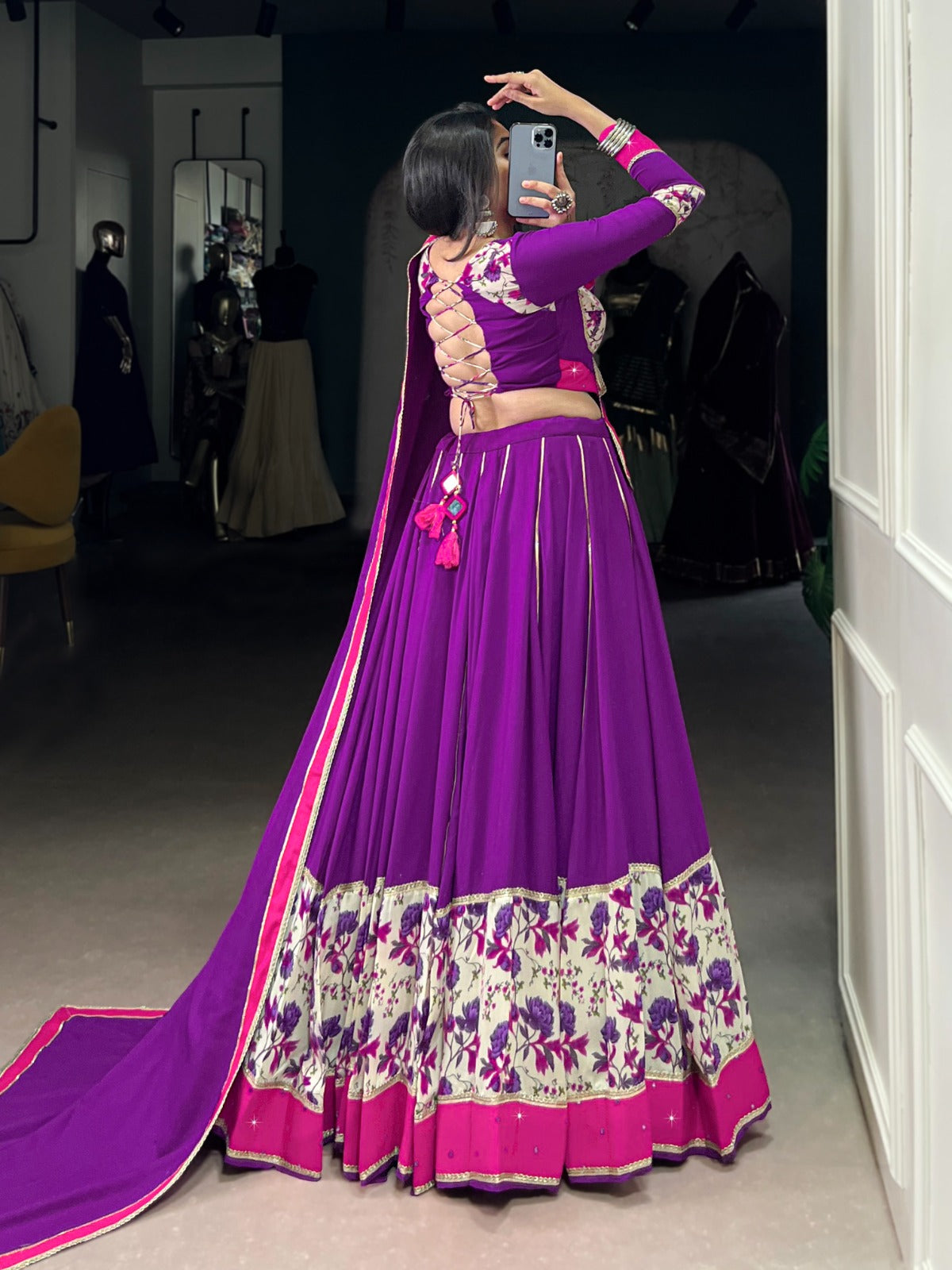 Purple & Pink Lehenga with Elegant Floral Prints
