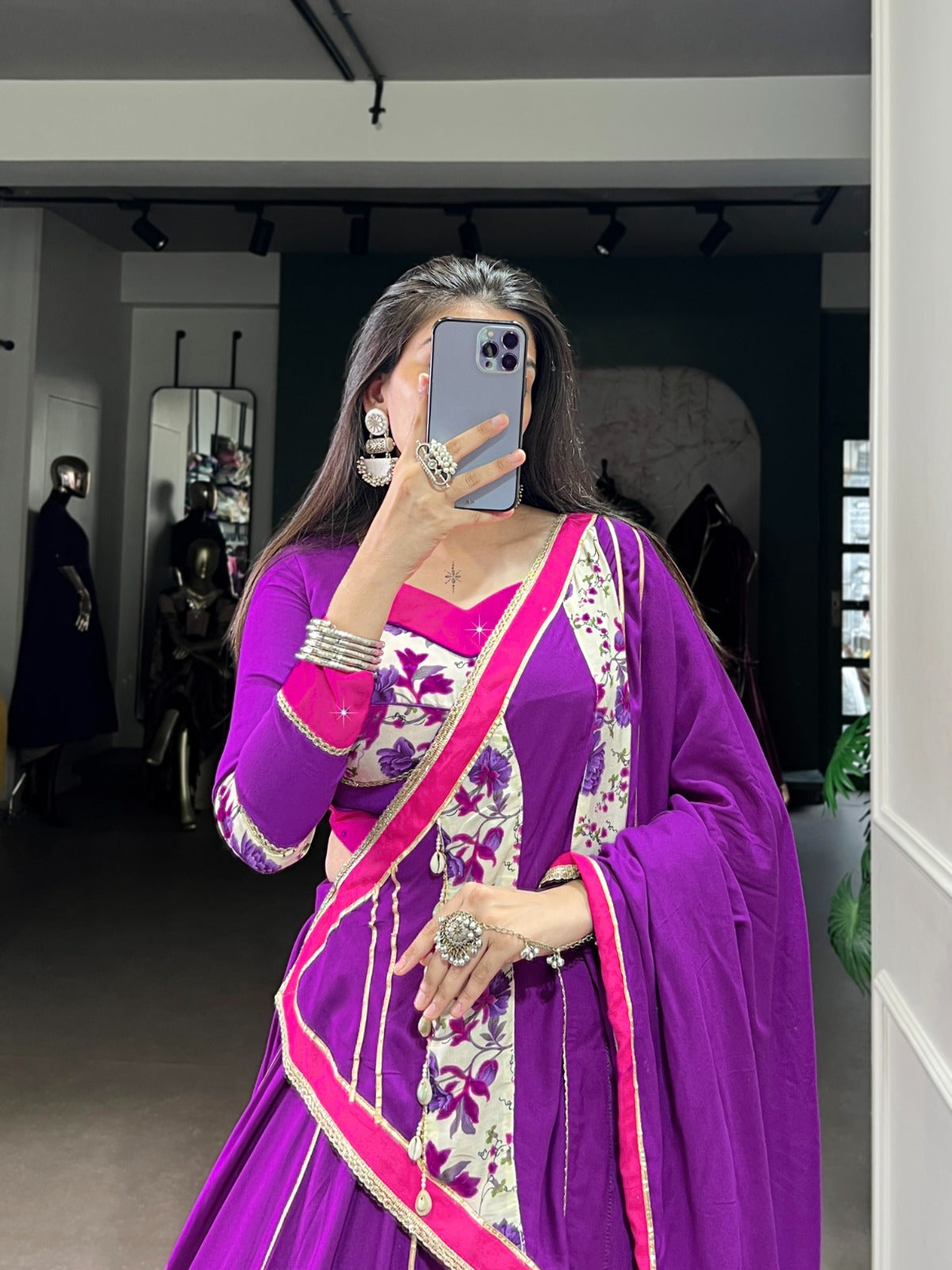 Purple & Pink Lehenga with Elegant Floral Prints
