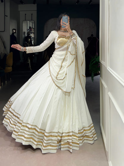 White Lehenga with Golden Borders
