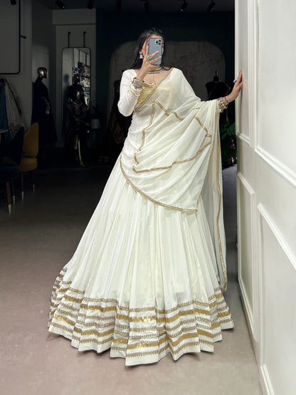 White Lehenga with Golden Borders