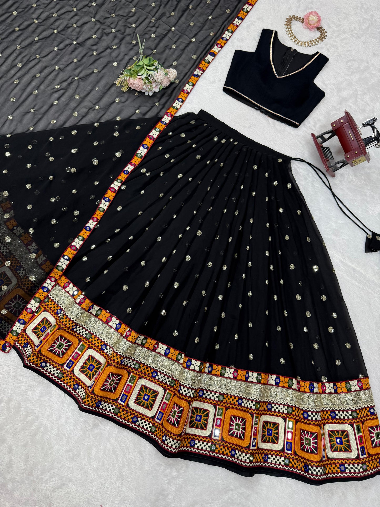 Black Mirror Work Lehenga Choli