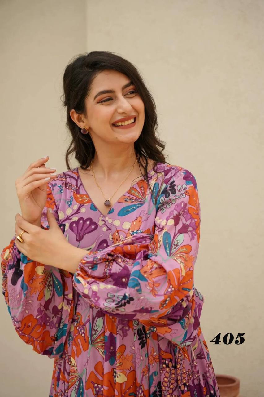 Lavender Multicolor Floral Print Gown