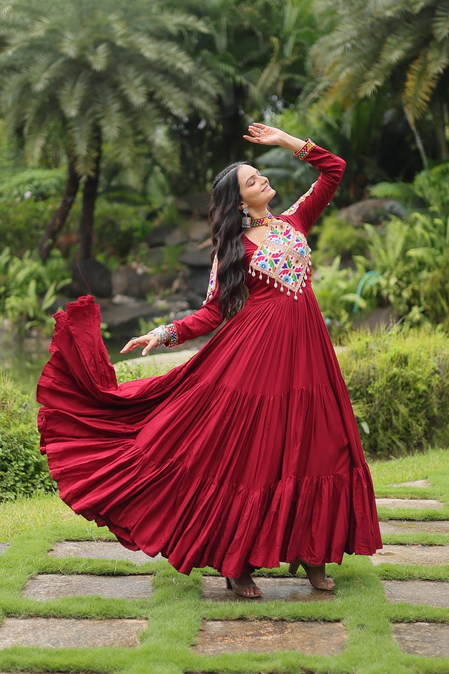 Maroon Attractive Partywear Gown