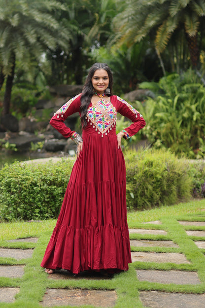 Maroon Attractive Partywear Gown