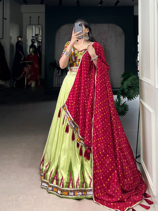 Neon printed Tasar Silk lehenga