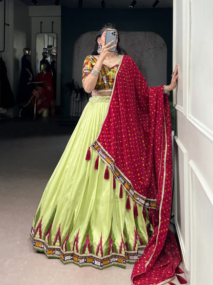 Neon printed Tasar Silk lehenga