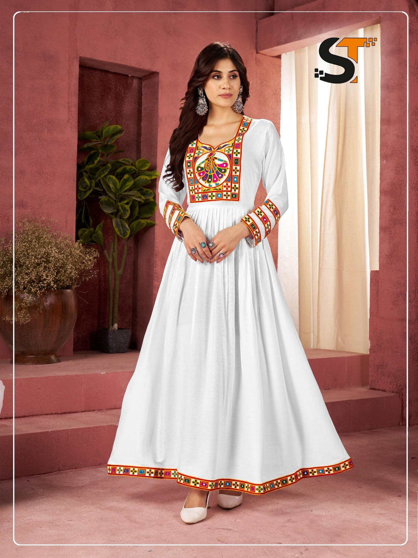 White Gamthi work and Beautiful Gown