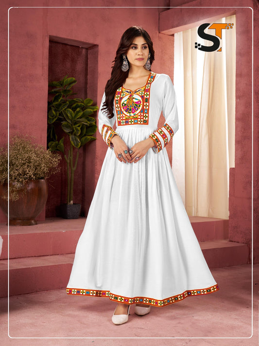 White Gamthi work and Beautiful Gown