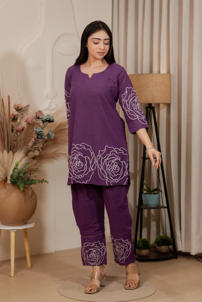Purple Stylish with Thread work Cord Set