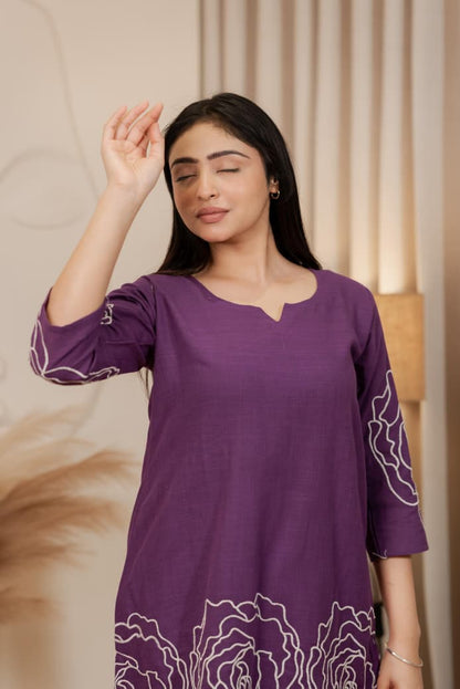 Purple Stylish with Thread work Cord Set