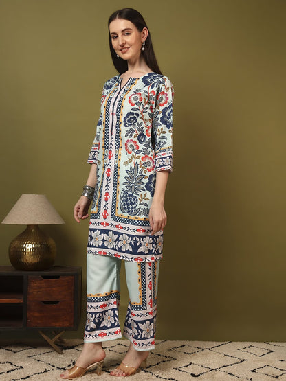 Premium Pista Green Printed Ethnic Kurti Co-Ord Set