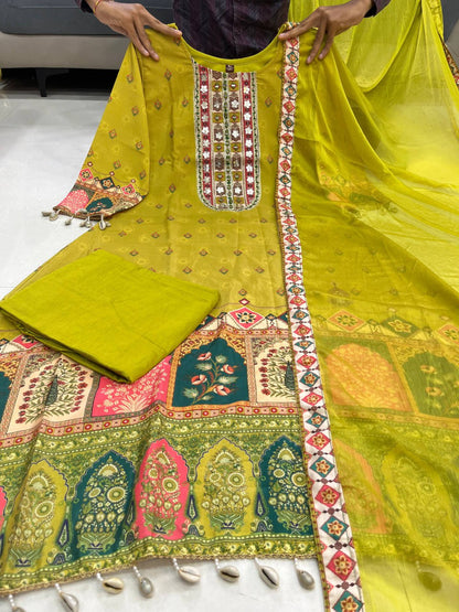 Pure Chinon Parrot Ready Made Palazzo Suit Set