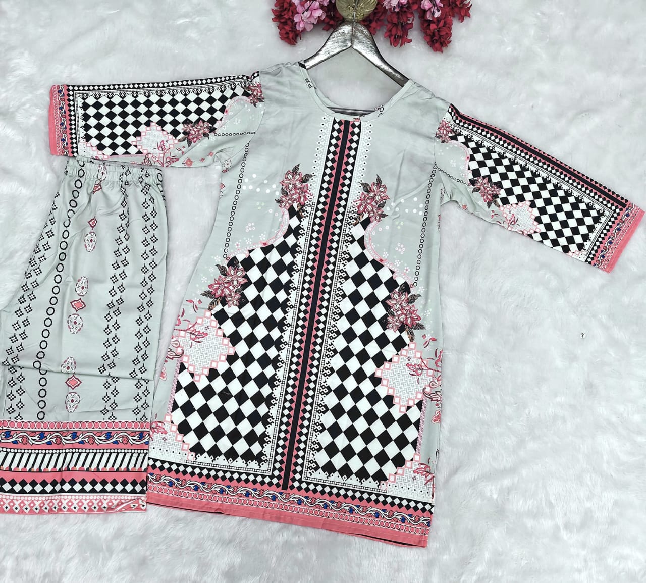 Designer Black White & Red Printed Cotton Co-Ord Set for Women