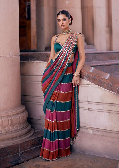 Bollywood Style Faux Georgette Mirror Work Designer Saree