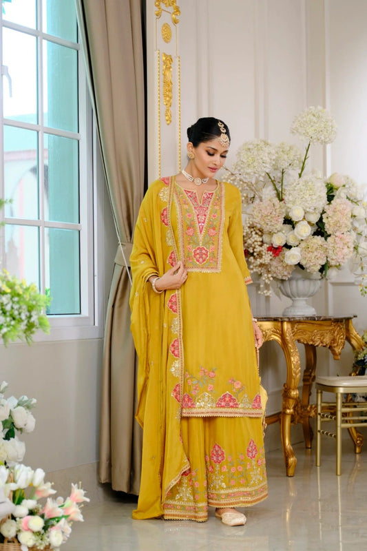 Eid Special Chinon Silk Palazzo Set With Real Mirror Work