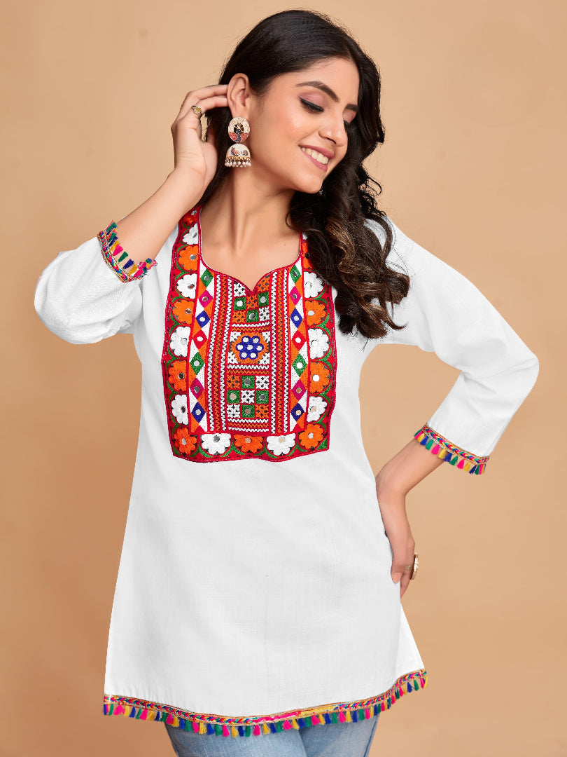 White Cotton Top with Vibrant Embroidery